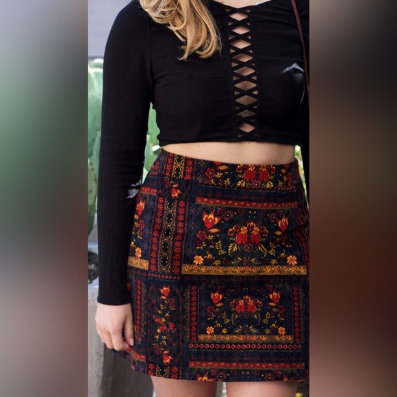 H&M Coachella Womens Patterned Velvet Mini Skirt Boho Festival Bohemian 6 - Picture 2 of 15